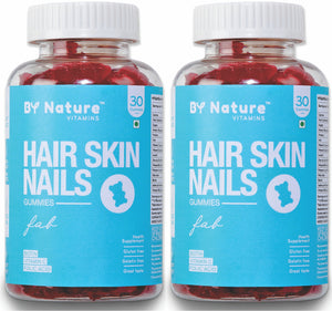 By Nature Hair Skin Nail Vitamin Gummies with Biotin & Folic Acid (2-Month Pack) - By Nature Everyday Nutrition